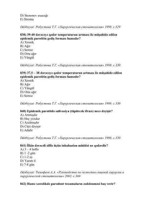 Stomatologiya ixtisası üzrə nümunəvi test suallarının ... - Stomatoloq