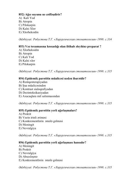 Stomatologiya ixtisası üzrə nümunəvi test suallarının ... - Stomatoloq