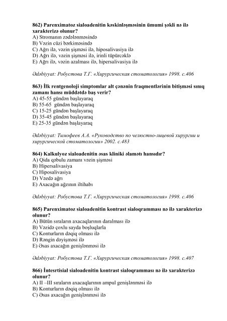 Stomatologiya ixtisası üzrə nümunəvi test suallarının ... - Stomatoloq