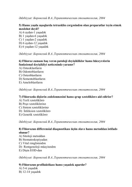 Stomatologiya ixtisası üzrə nümunəvi test suallarının ... - Stomatoloq