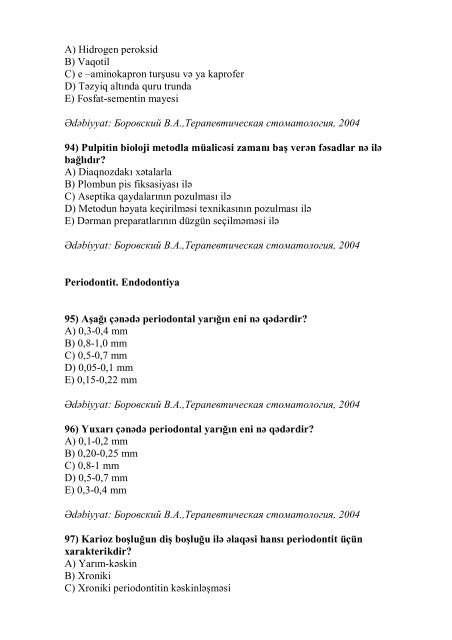 Stomatologiya ixtisası üzrə nümunəvi test suallarının ... - Stomatoloq
