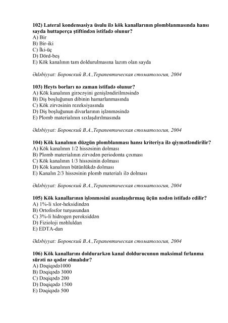 Stomatologiya ixtisası üzrə nümunəvi test suallarının ... - Stomatoloq