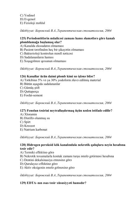 Stomatologiya ixtisası üzrə nümunəvi test suallarının ... - Stomatoloq