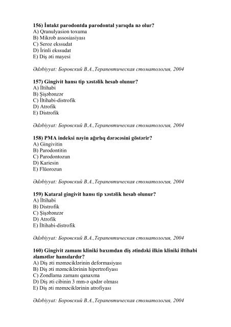 Stomatologiya ixtisası üzrə nümunəvi test suallarının ... - Stomatoloq