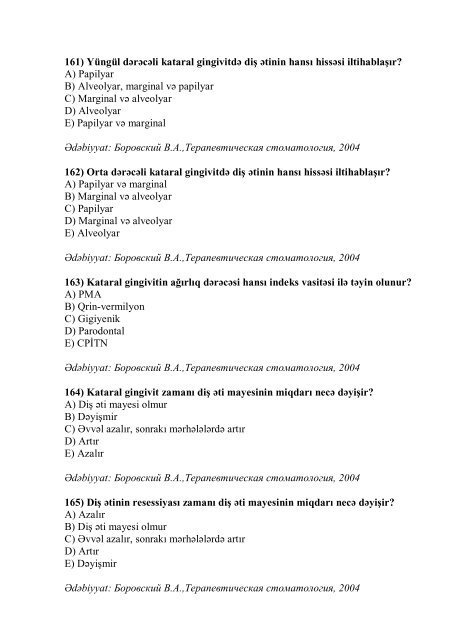 Stomatologiya ixtisası üzrə nümunəvi test suallarının ... - Stomatoloq