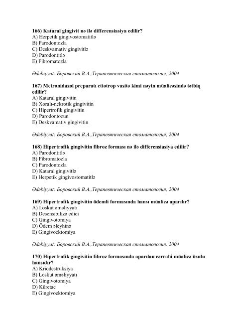 Stomatologiya ixtisası üzrə nümunəvi test suallarının ... - Stomatoloq