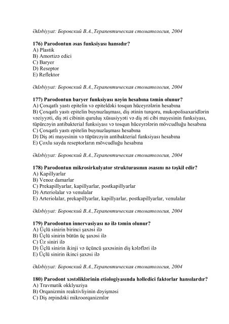 Stomatologiya ixtisası üzrə nümunəvi test suallarının ... - Stomatoloq