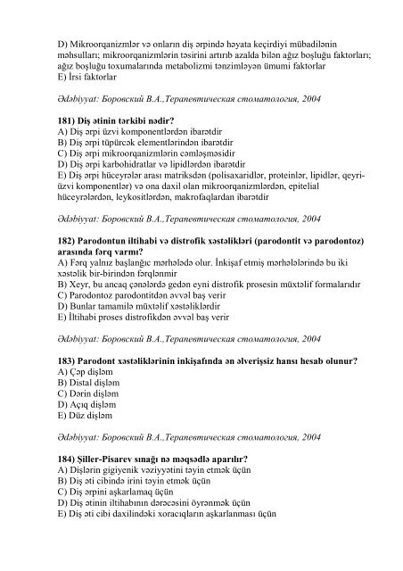 Stomatologiya ixtisası üzrə nümunəvi test suallarının ... - Stomatoloq