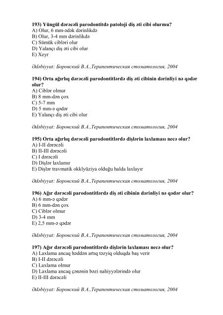 Stomatologiya ixtisası üzrə nümunəvi test suallarının ... - Stomatoloq