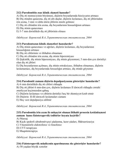 Stomatologiya ixtisası üzrə nümunəvi test suallarının ... - Stomatoloq