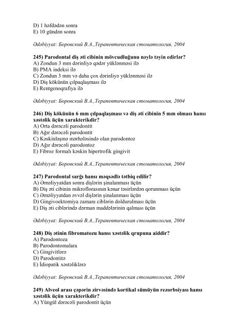 Stomatologiya ixtisası üzrə nümunəvi test suallarının ... - Stomatoloq