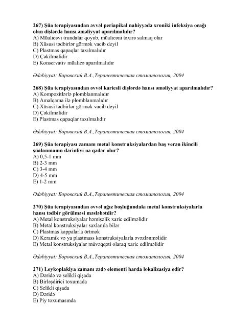 Stomatologiya ixtisası üzrə nümunəvi test suallarının ... - Stomatoloq