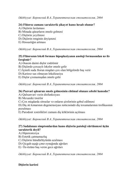 Stomatologiya ixtisası üzrə nümunəvi test suallarının ... - Stomatoloq