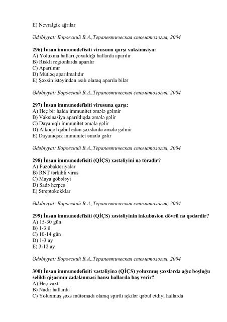 Stomatologiya ixtisası üzrə nümunəvi test suallarının ... - Stomatoloq