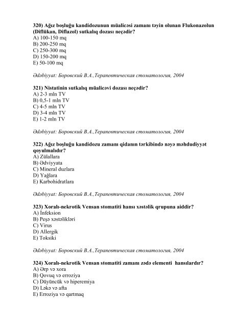 Stomatologiya ixtisası üzrə nümunəvi test suallarının ... - Stomatoloq