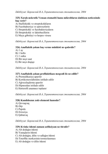 Stomatologiya ixtisası üzrə nümunəvi test suallarının ... - Stomatoloq