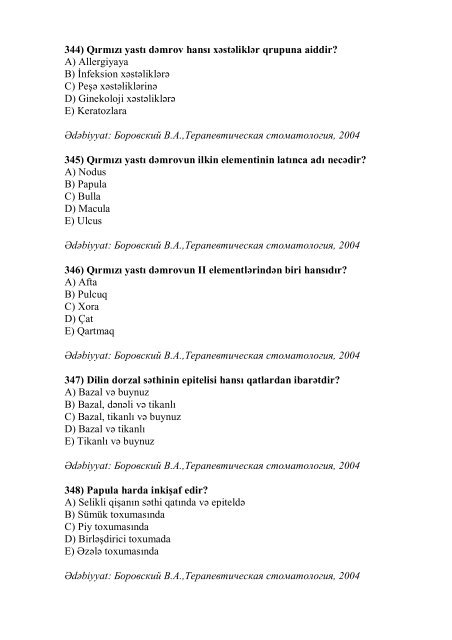 Stomatologiya ixtisası üzrə nümunəvi test suallarının ... - Stomatoloq