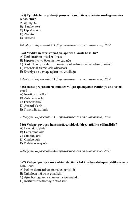 Stomatologiya ixtisası üzrə nümunəvi test suallarının ... - Stomatoloq