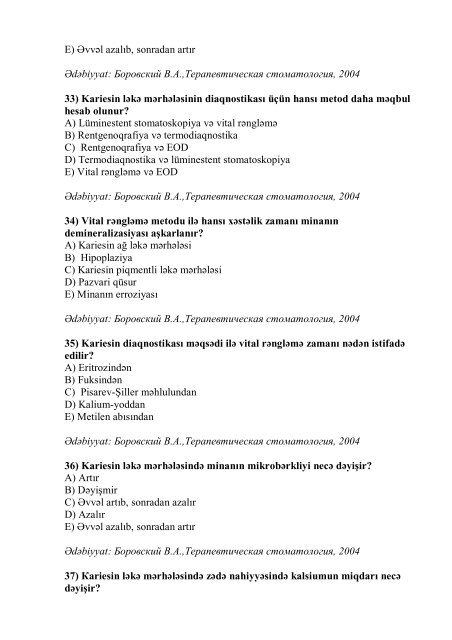 Stomatologiya ixtisası üzrə nümunəvi test suallarının ... - Stomatoloq