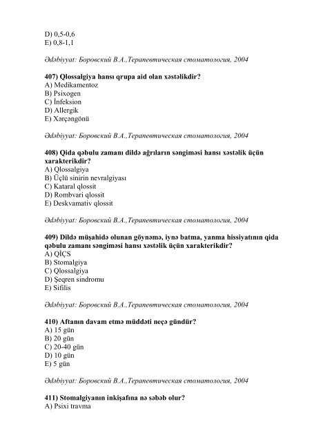 Stomatologiya ixtisası üzrə nümunəvi test suallarının ... - Stomatoloq