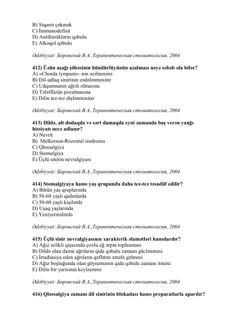 Stomatologiya ixtisası üzrə nümunəvi test suallarının ... - Stomatoloq