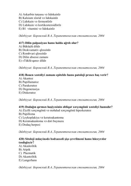 Stomatologiya ixtisası üzrə nümunəvi test suallarının ... - Stomatoloq