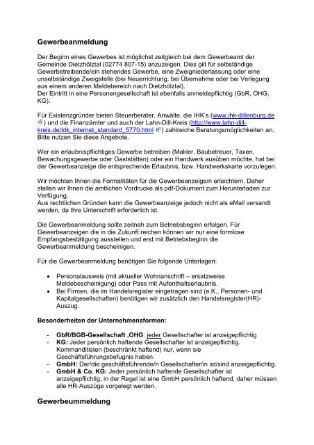 Infos zur Gewerbeanmeldung - Gemeinde Dietzhölztal