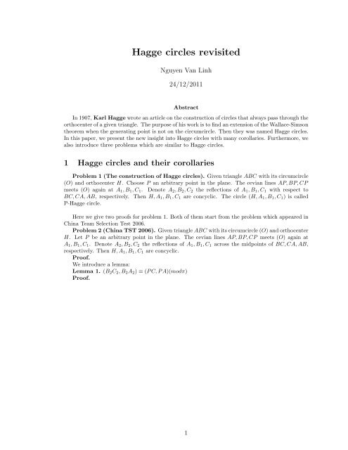 Hagge Circles Revisited Euclidean Geometry Blog