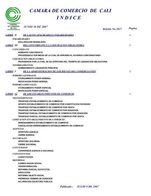 I N D I C E CAMARA DE COMERCIO DE CALI - Cámara de