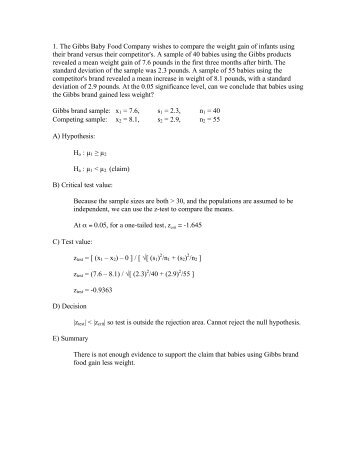 1. The Gibbs Baby Food Company wishes to compare ... - JustAnswer