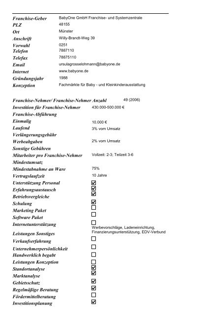 Babyone Gmbh Franchise Und Systemzentralepdf