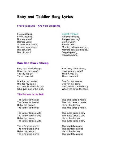 Baby And Toddler Song Lyrics Pdf The Incredible Years