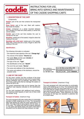 instructions for use, bring into service and maintenance - Caddie