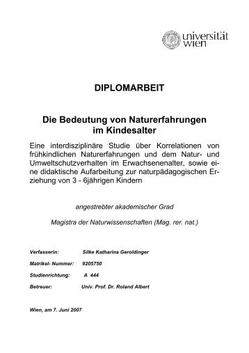 DIPLOMARBEIT Die Bedeutung von ... - Natur & Bildung