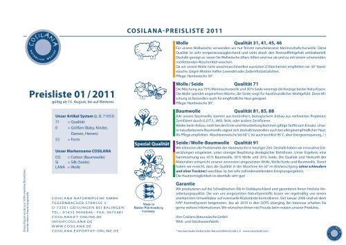 Preisliste 01 / 2011 - Cosilana