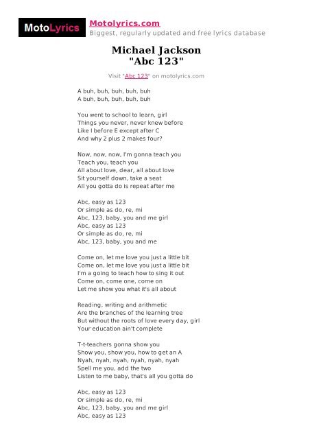 Michael Jackson - Abc 123 - lyrics