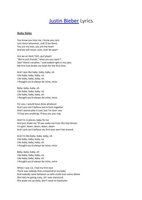 Justin Bieber Lyrics