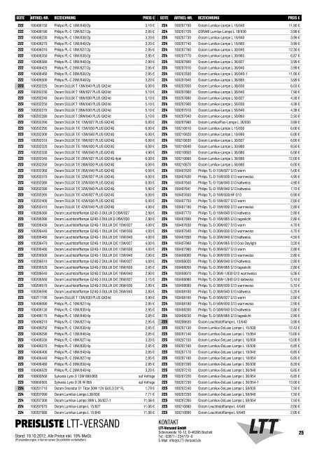 PREISLISTE LTT-VERSAND - LTT Versand GmbH