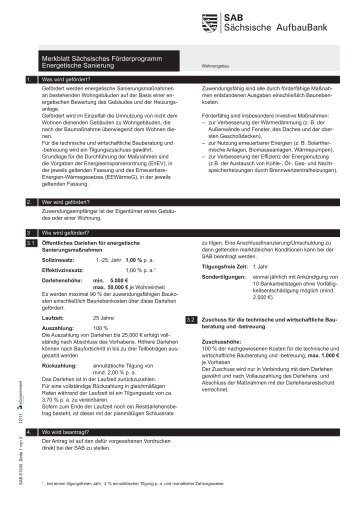 Merkblatt Sächsisches Förderprogramm Energetische Sanierung