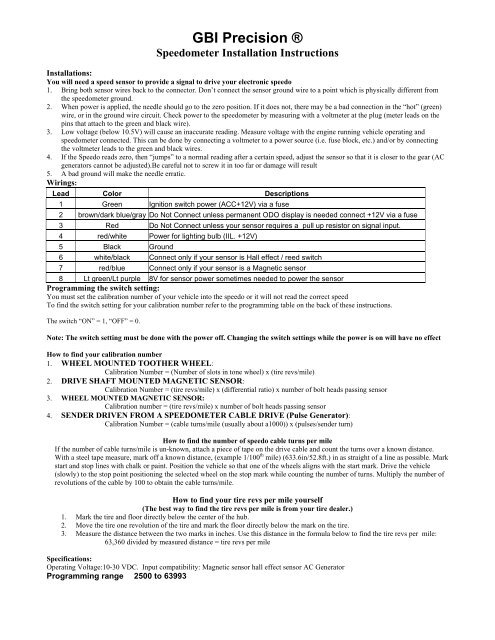 10 Pulse Speedometer Calibration Chart