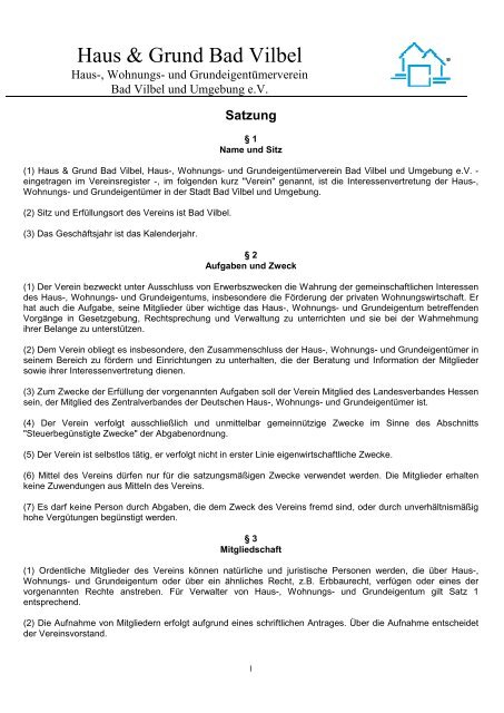 Satzung Haus Und Grund Bad Vilbel Ev
