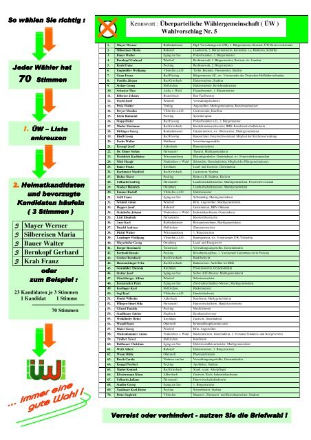 Wahlprospekt Kreis ÜW - uew-fuerstenzell.de