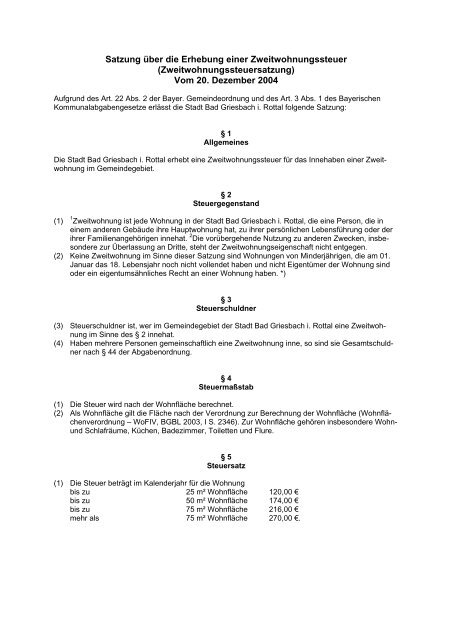 Zweitwohnungssteuersatzung - Landkreis Passau