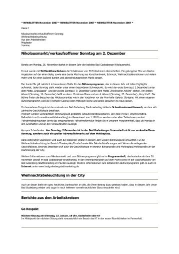 NEWSLETTER November 2007 - Bad Godesberg Stadtmarketing e.V.