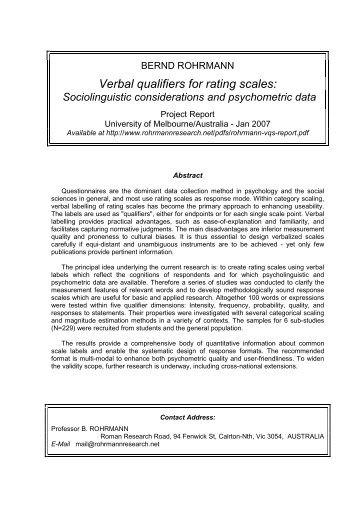 Verbal qualifiers for rating scales: - RohrmannResearch