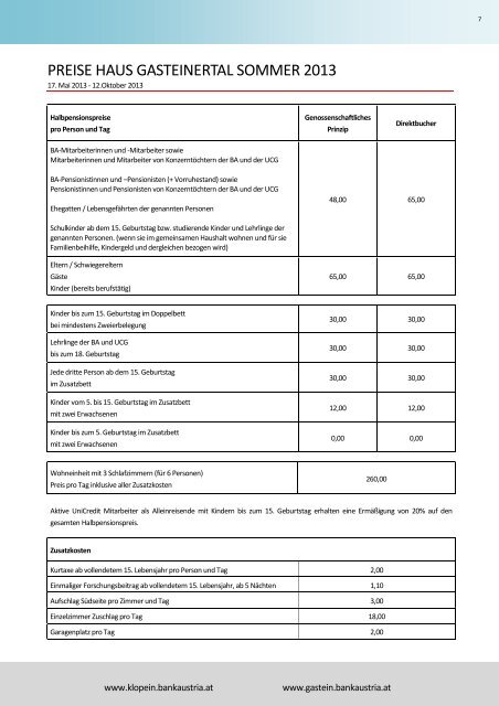 Spezial- Angebote! 5 zahlen – 7 bleiben - Bank Austria