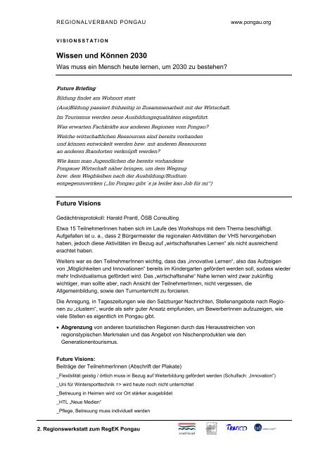 Regionales Entwicklungskonzept Pongau - Regionalverband Pongau