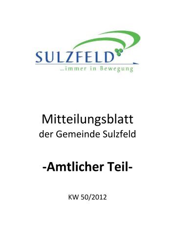 Mitteilungsblatt -Amtlicher Teil- - Sulzfeld