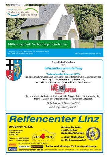 Ausgabe Nr. 47 vom 21.11.2012 - Verbandsgemeinde Linz am Rhein