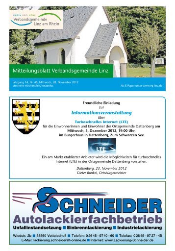 Ausgabe Nr. 48 vom 28.11.2012 - Verbandsgemeinde Linz am Rhein